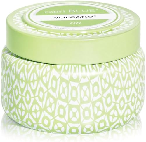 Velas perfumadas Capri Blue con aroma a volcán - lata de viaje impresa - velas de soja mezcladas para perfumar el hogar con frutas tropicales y