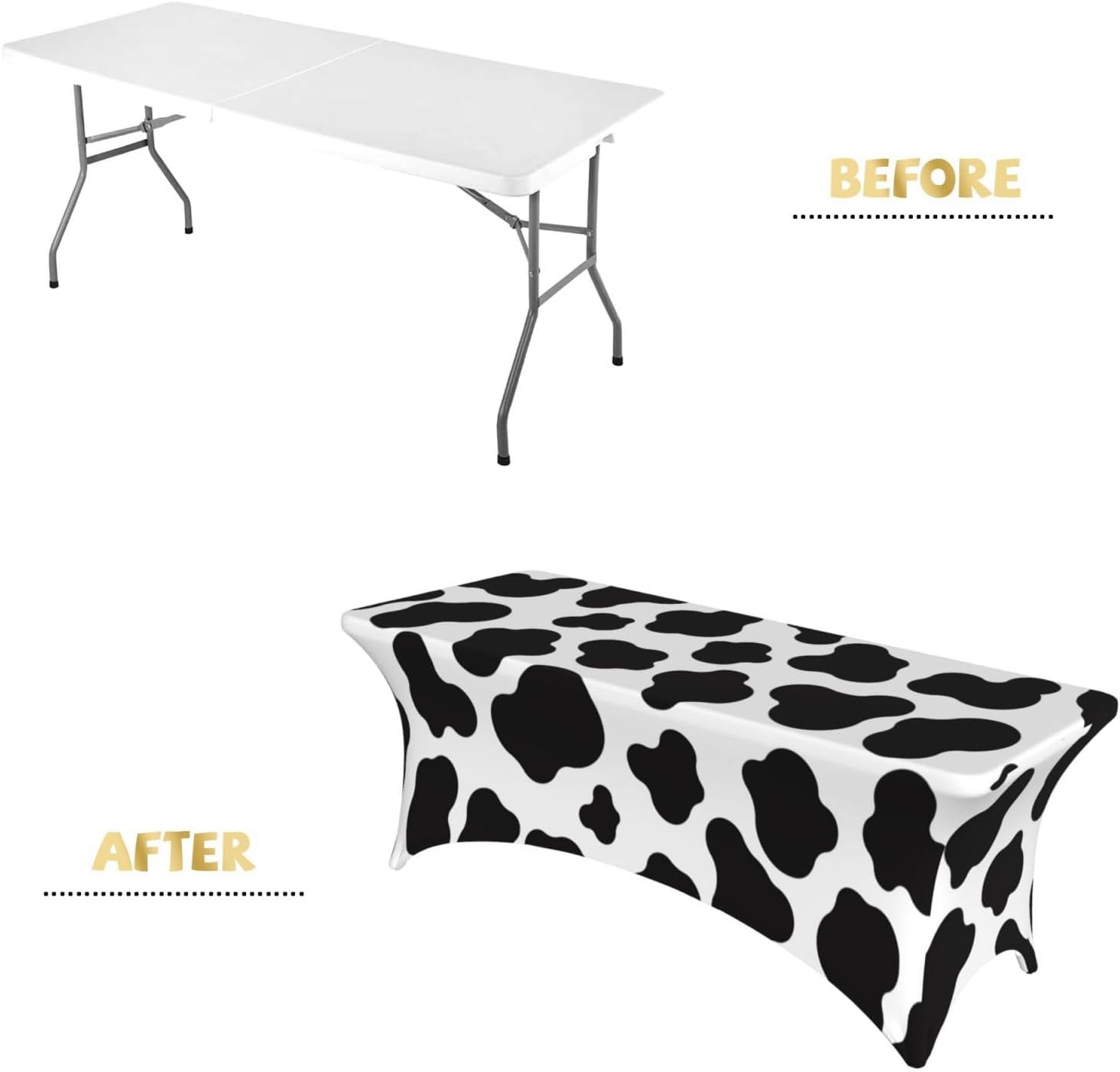 Futterya Fitted Rectangular Tablecloth Stretch Spandex Table Cover Cow Print 6 FT Table Protector for Party Events Banquet Weddings Cocktail