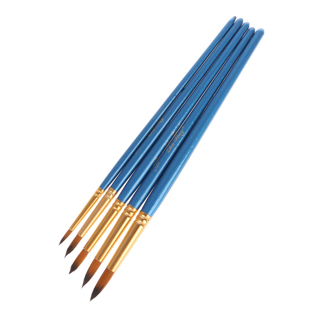RBRMHM 5xWatercolor Gouache Paint Brushes Round Pointed Tip Nylon Hair Set Art Supplies
