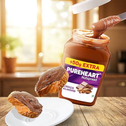 Image of PUREHEART Choco Almond Nut Spread (350 +50 gm Extra) | Nutty, Smooth and Creamy Chocolate Almond Spread for Breakfast - No. 1 Exporter of Roasted Nuts