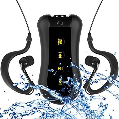 Febite 8GB waterproof Mp3 music player with water resistant Headphones, FM Radio, Clip design for Swimming, Running, Diving, GYM, Outwork, Winter Sports
