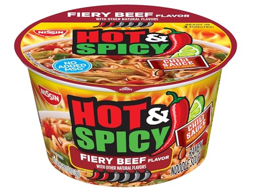 Image of Nissin Hot & Spicy Ramen Noodle Soup, Fiery Beef, 3.28 Ounce (Pack of 6)