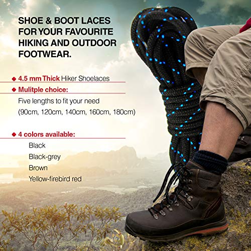 CUBSER 3 Paar extrem reißfeste Schnürsenkel – 5mm, rund, ideal für Wanderschuhe, Arbeitsschuhe und starke Beanspruchung, mit Schnürsenkel Fixator (120cm, Schwarz-Grau) – Bild 4
