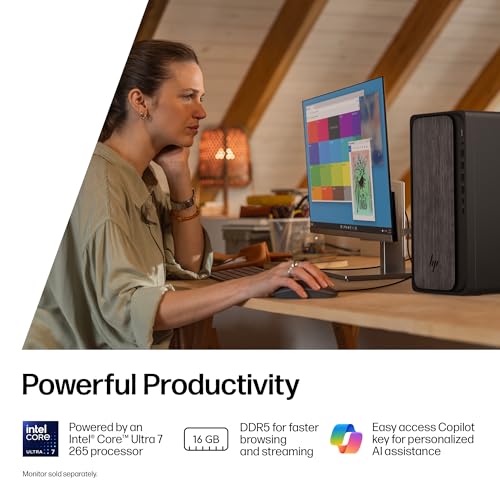 Image of HP OmniDesk Desktop AI PC, Intel Core Ultra 7 265, 16 GB RAM, 1 TB SSD, Intel Graphics, Windows 11 Home, Microsoft Copilot, Gray Wood, M03-0102 (2026)