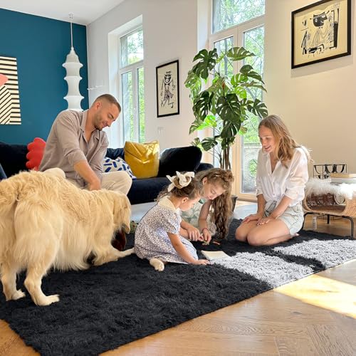 OLANLY 2x6 Machine Washable Runner Rugs for Hallway, Soft Fluffy Shaggy Bedside Rugs for Bedroom, Living Room, Indoor Floor Carpet for Kids Girls and Boys, Nursery Rooms, Home Decor Aesthetic, Black