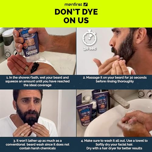 MENFIRST Gradual Gray Darkening Beard Wash - Gray Reducing Beard Wash, Beard Color Shampoo for Men - Hypoallergenic & Harsh Chemical-Free Beard Dye for Men - For Dark Shades, 4.6 Fl Oz (Pack of 1) - Image 3