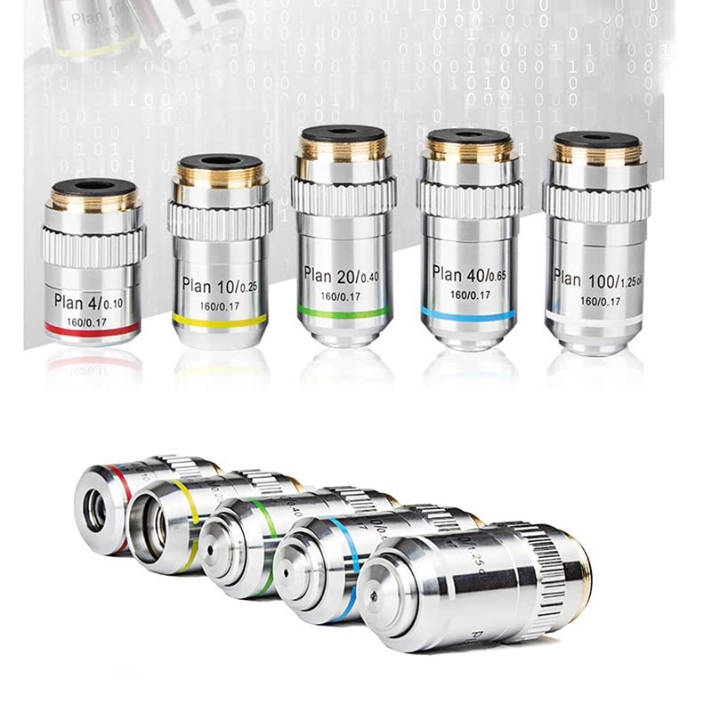 Microscope 4X 10X 20X 40X 100X Microscope Plan Achromatic Objective Lens 20.2 RMS Thread(4X)