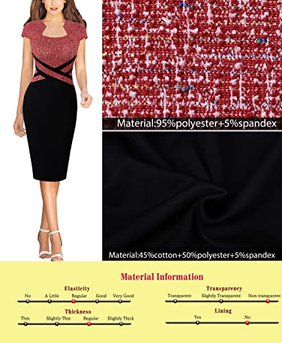 Image of VFSHOW Womens Square Neck Work Office Business Bodycon Dress 1950s Cap Sleeve Elegant Church Slim Fitted Pencil Sheath Dress