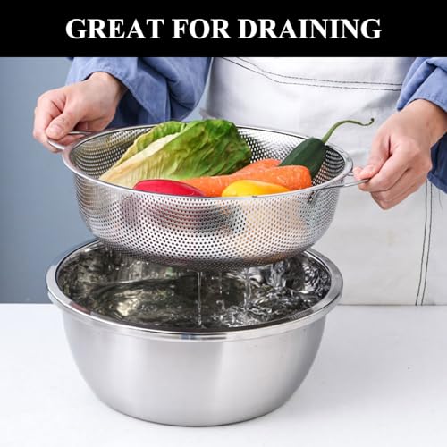 ASelected Stainless Steel Colander 22CM,Micro-Perforated Metal Colander With Handle,Heavy Duty&Healthy Kitchen Strainer For Washing Draining Pasta,Rice,Vegetable,Fruit,Noodle,Spaghetti,Dishwasher Safe