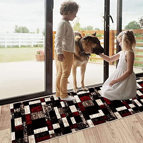 Alfombra larga para entrada de pasillo lavable moderna color negro marrón rojo 5