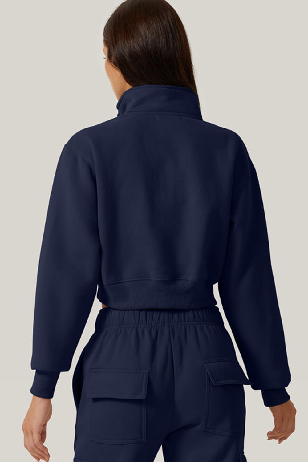 QINSEN Womens Half Zip Crop Sweatshirt High Neck Long Sleeve Pullover Cropped Top - Image 5