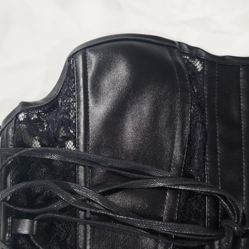 YngChoi Espartilho feminino preto de couro PU com alças sexy gallus são top bustiê ajustável, Preto,