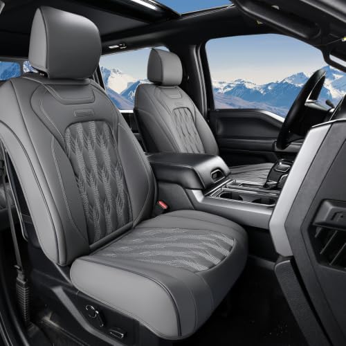 Image of Coverado Dodge Ram Seat Covers, Waterproof Leather Car Seat Covers Full Set, Custom Fit for 2009-2026 Ram 1500, 2010-2026 2500 /3500 Crew Mega Cab, with Curved Bench, Gray