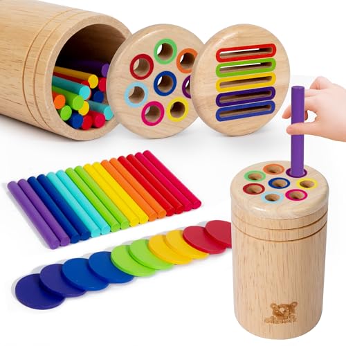 oazoxcx Holz Montessori Spielzeug sortierspiel Montessori ab 1 Jahr Holz Spielzeug ab 2 Jahren Kinder Vorschule Farben Sortier Stapelspielzeug für 1 2 3 Jahre alt Kinder
