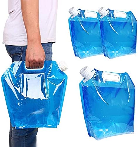 MOAMUN 3PCS Collapsible Plastic Water Container, BPA Free Portable Water Storage Bag, Folding Car Water Carrier Tank for Outdoor Sports, Hiking, Camping Picnic, Travel BBQ (5L*2/10L*1)