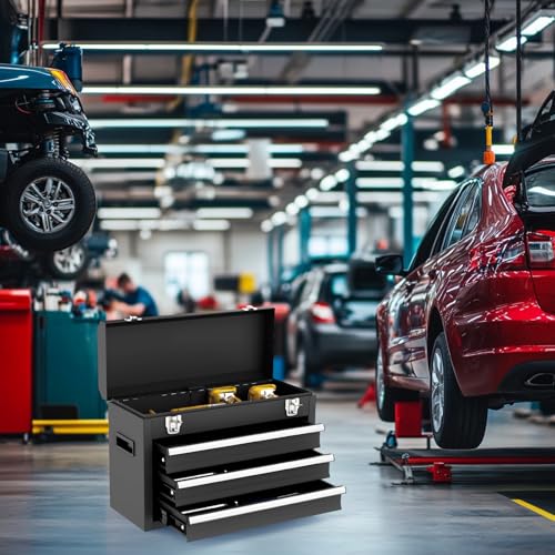 Gornoxblif 3 Drawer Metal Tool Box, Portable Metal Tool Box with EVC Liners and Latches Closure, Heavy Duty Steel Tool Chest with Ball Bearing Opening and Powder Coated Finish, Black by Gornoxblif - Used condition - Image 7