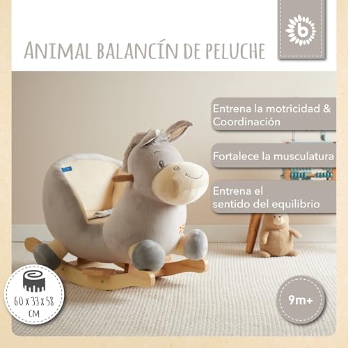Miniatura 2 de Bieco Animal Mecedora De Peluche - Burro Fips - 60 Cm - Silla Mecedora Infantil Con Cinturón De Seguridad - Columpio Para Bebé A Partir De 9 Meses - Caballo Mecedora De Madera