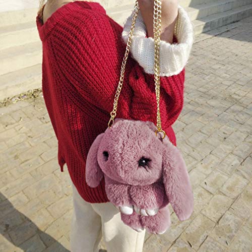 Womens' Plush Cartoon Rabbit Shaped Fluffy Crossbody Faux Fur Bunny Hare Shoulder Bag Knapsack Travel Sling Bag3