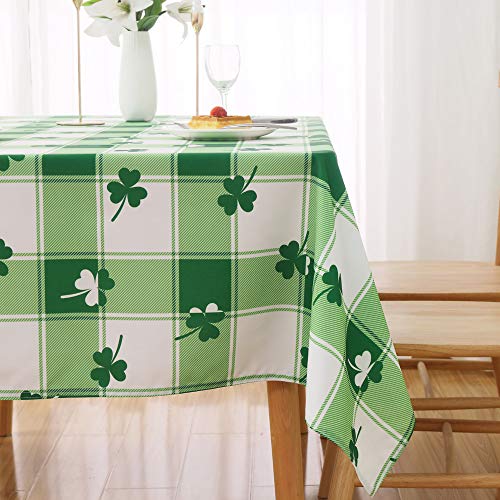MikiUp St. Patrick's Day Checkered Rectangle Tablecloth - Waterproof and Washable Holiday Green Shamrock Table Cloth Decorative Table Cover for Outdoor, Indoor Party Dining Room, 60 x 84 Inch