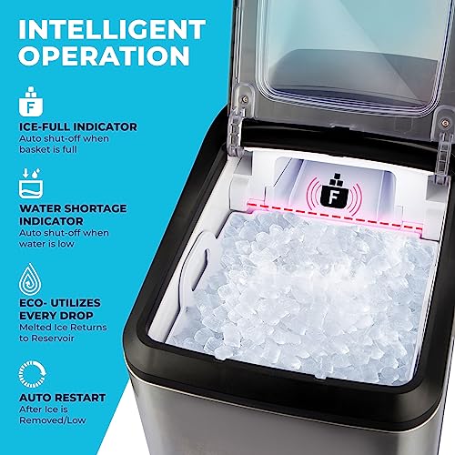 Mueller Countertop Nugget Ice Maker – Quiet, Heavy-Duty Ice Machine, 30 lbs Daily, 3 QT Tank, Compact & Portable, Includes Basket - Self-Cleaning Feature