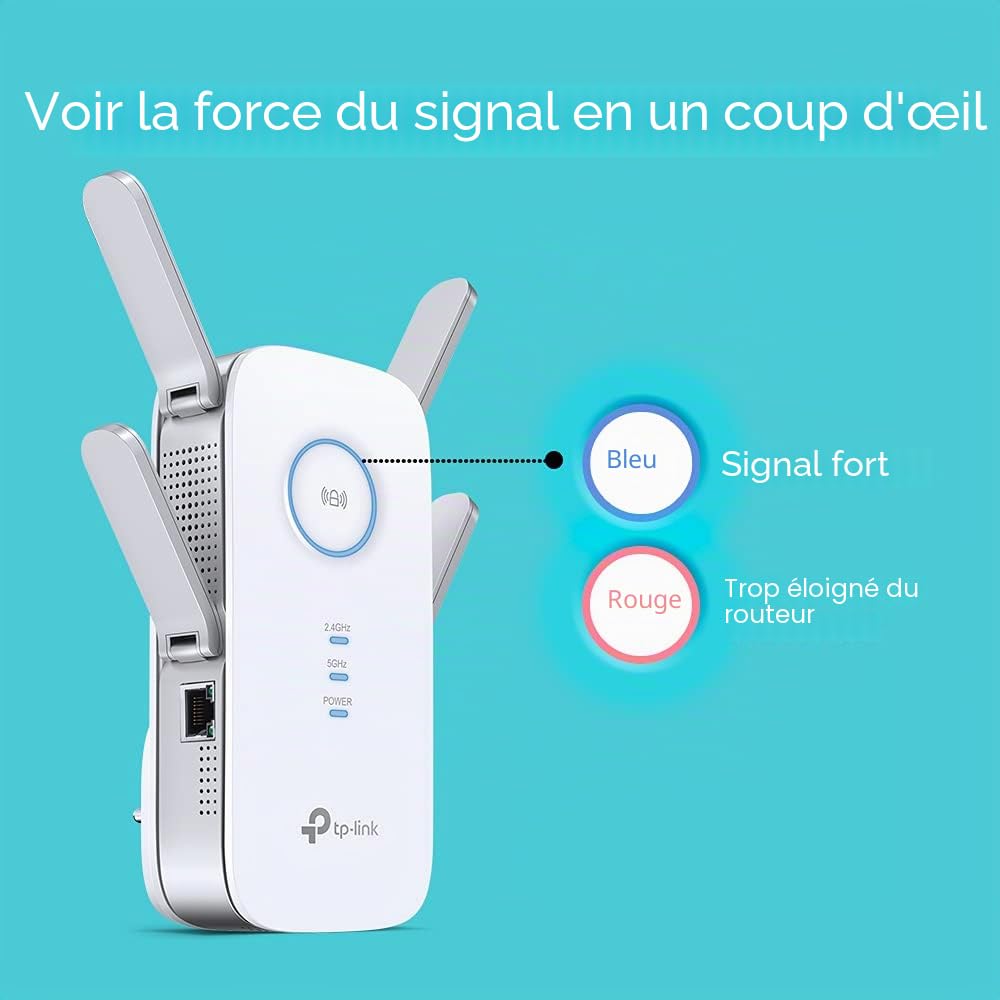 TP-link RE655 AC2600 répéteur WiFi (double WiFi AC + N, 1733 Mbps à 5 GHz + 800 Mbps à 2,4 GHz, port LAN Gigabit, contrôle de l'application, couverture maximale