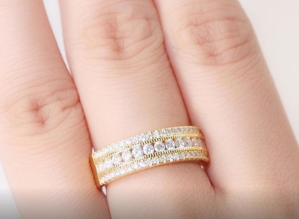 Moissanite Wedding Band Eternity Rings for Women Round Cut 925 Sterling Silver Engagement Anniversary Size 5-10