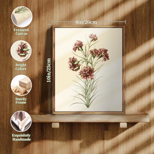 crmotu Floral Framed Wall Art, Carnation Flower Vintage Botanical Prints, Nature Plant Canvas Art Painting, Still Life Room Decorations Pictures, Minimalist Retro Artwork for Kitchen Office, 8x10inch