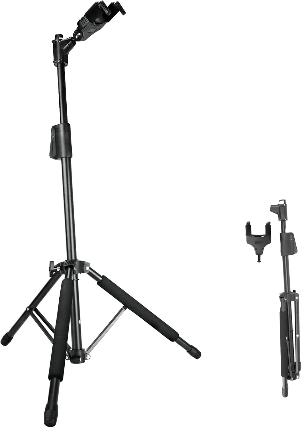 AROMA Bass Stand Universal for Acoustic Electric Classical Guitars Floor Stand Foldable with Auto-Lock Neck Holder Soild Tripod One Button Lift