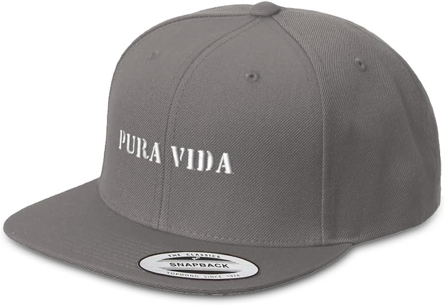 Snapback Hat for Men Flat Brim Hats Pura Vida Embroidered Flat Bill Hat Acrylic