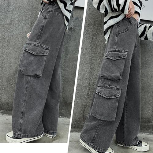 Kids Girls Baggy Jeans Vintage Washed Streetwear Fashion Y2k Clothes Cargo Pants Multic Pockets Kid Dance Hiphop Jean4
