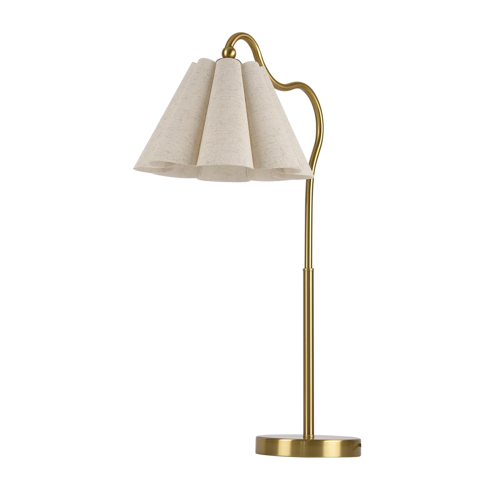 Photo 1 of Fengarolam Table Lamp with Beige Pleated Linen Shade, Curved Gold Metal Base, E26 Socket – 23" Tall Modern Bedside Desk Lamp for Bedroom, Living Room, Office – Bulb Not Included