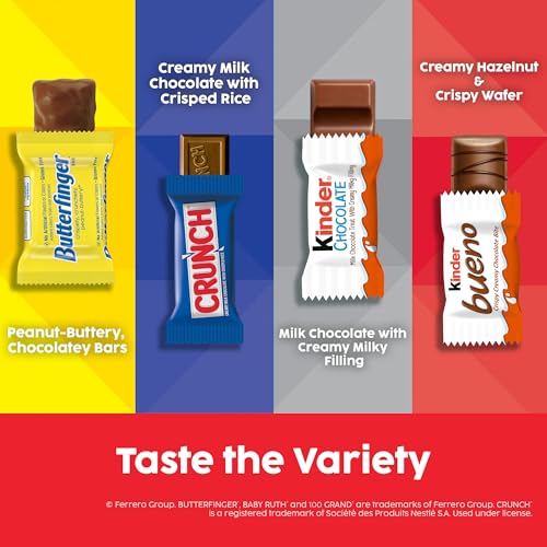 Image of Butterfinger, Kinder Bueno, CRUNCH, and Kinder Chocolate, Assorted Candy Variety Pack, Mini Candy Bars, 30.05 oz