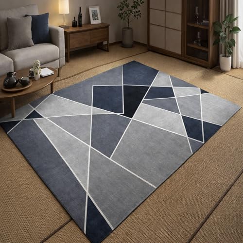Alfombra geométrica azul 180x200 cm Rururug moderna de pelo corto 2