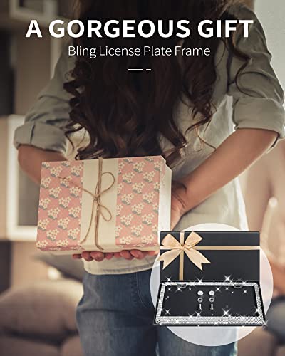 Aujen Bling License Plate Frame - Sparkly License Plate Holder, Lastingly License Plate Frame For Women, Stainless Steel & Obstruction-Free Car Accessory With Multifaceted Rhinestones #TOP1