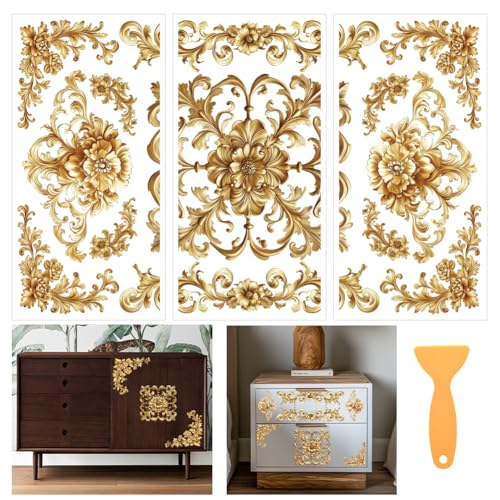 Opiniones de Muebles pegatinas los más recomendados. 44 Beinkmake - 3 hojas de papel de transferencia floral clásico para manualidades y muebles, 12 x 6 pulgadas, pegatinas de transferencia de muebles de flores doradas para muebles de...