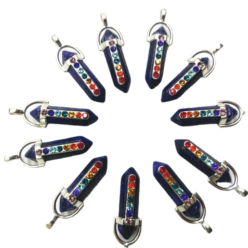 creazione di Gioielli Il Commercio all'Ingrosso Lotti 30pcs Ciondolo Chakra Reiki a Punta Esagonale in Pietra Blu Naturale a 7 Colori
