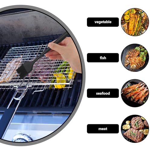 Vaskula Grillkorb Faltbarer Fischgrillgitter Robuster Fischhalter für Grill Baskets mit Griff Silikonbürste Fischgitter Zum Grillen für Camping Outdoor Grillen Fisch Gemüse Fleisch