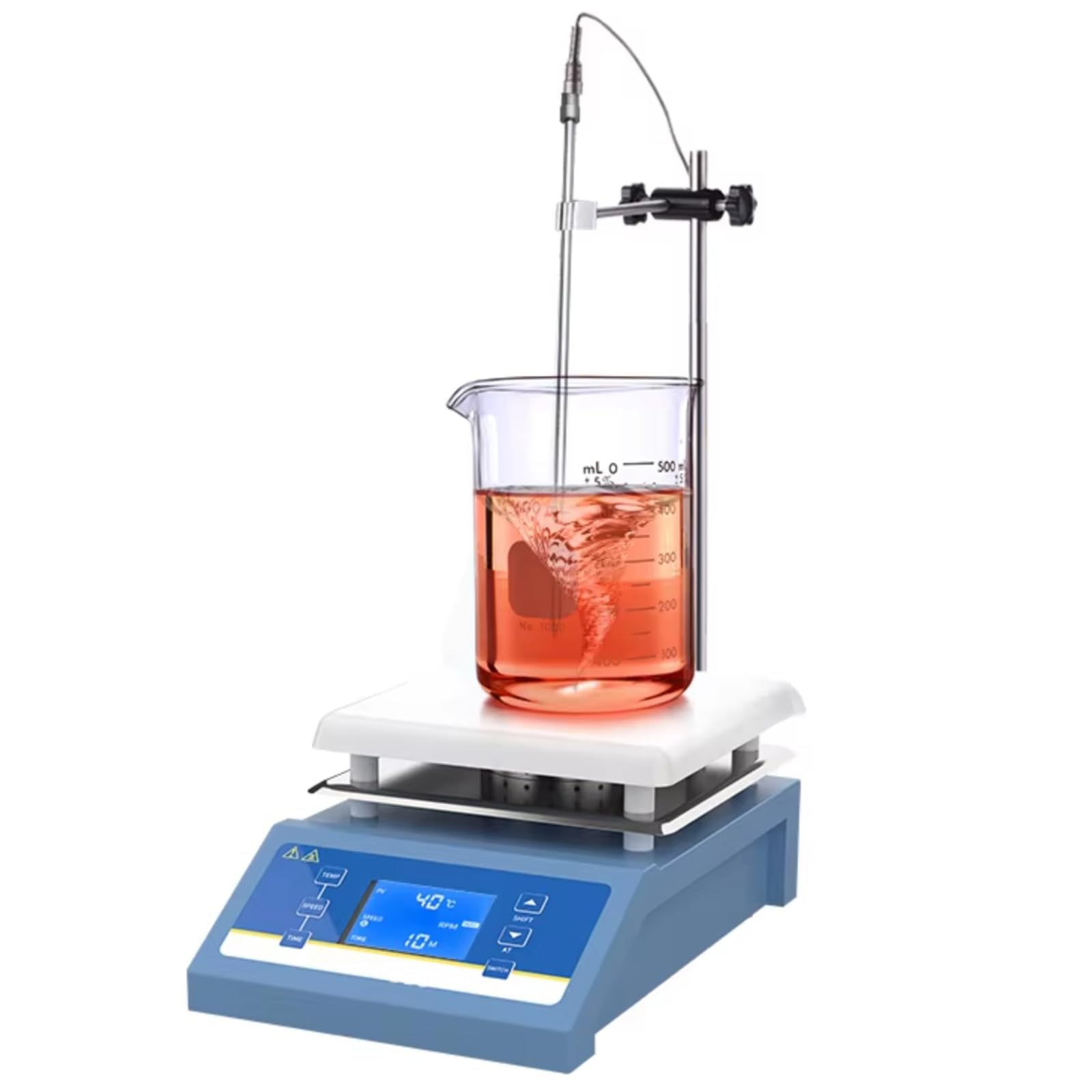 Mezclador magnético de laboratorio con placa caliente, pantalla LED y sensor de temperatura para un calentamiento y agitación precisos
