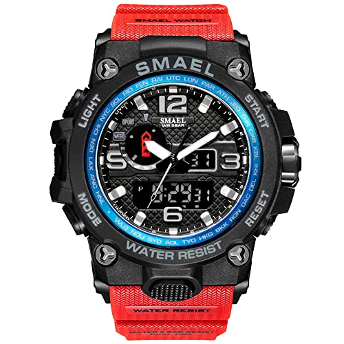 AIMES Men‘s Military Watch Dual Display Waterproof Sport Digital Big Wrist Watch Outdoor Tactical Red Watch