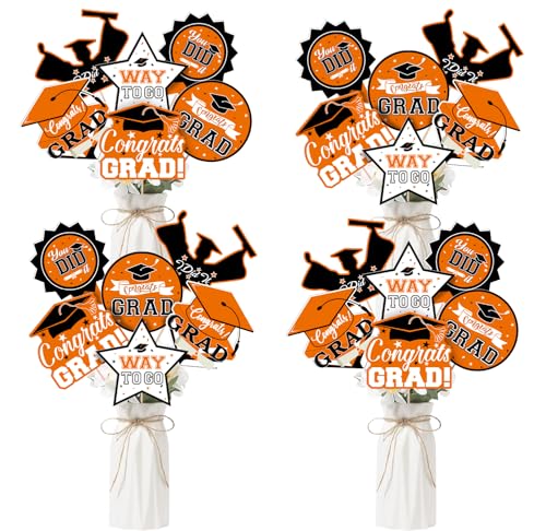 Image of 24Pcs Graduation Party Decorations Class of 2026, Graduation Centerpieces for Tables, 2026 Congrats Grad Party Centerpiece Stick Table Toppers for Graduation Party Supplies (Orange,Black)