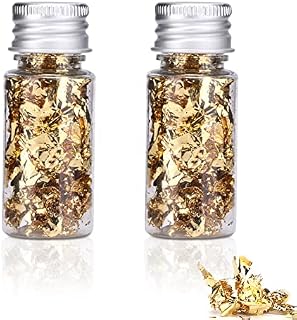Edible Gold Leaf, 2 Bottles Gold Leaf Flakes Foil Cupcake Cake Toppers for Cakes Chocolates Food Decoration