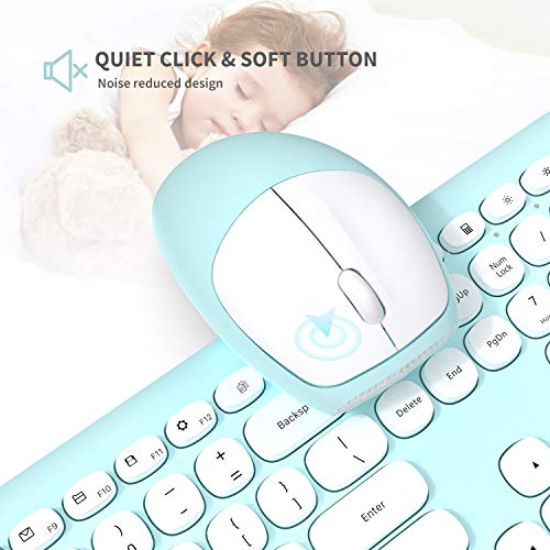 Wireless Keyboard and Mouse, Jelly Comb 2.4G Slim Full Size Keyboard Mouse Combo with Number Pad for PC Desktops Computer, Laptops, Windows (Mint Green) KS66 - Thumbnail 2