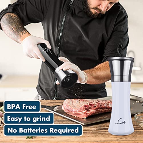 Redcall Refillable Salt Pepper Grinder Set Black And White,Adjustable Stainless Steel Salt & Pepper Mill Grinder For Spices And Seeds,Elegant Salt Pepper Grinder Shakers,Tall Glass Pepper Salt Mill #TOP1