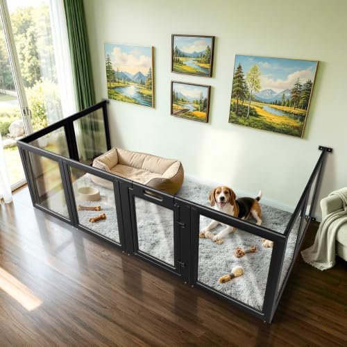 Image of FXW AuraSpace Acrylic Dog Playpen with Fence-to-Wall Anchors, 35 inchH, 8-Panel