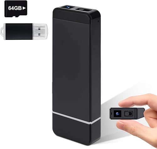 Mini cámara de video 1080P, 64GB bucle portátil niñera grabadora cámara con detección de movimiento para seguridad en el hogar