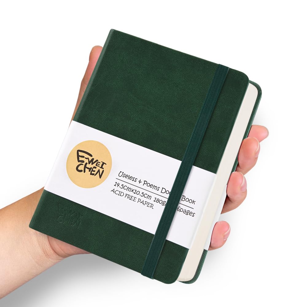5.7x4.1in Hardcover Blank Sketchbook for Drawing 180gsm 96Pages,Dark Green
