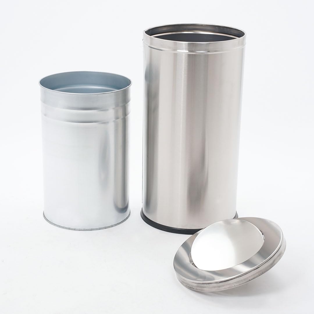 Danieli Store - Cubo de Basura 52L para Exteriores en Acero Ø38,5x71,7 cm - Cubo Basura con Tapa Basculante - Papelera con Goma Antideslizante en la Base