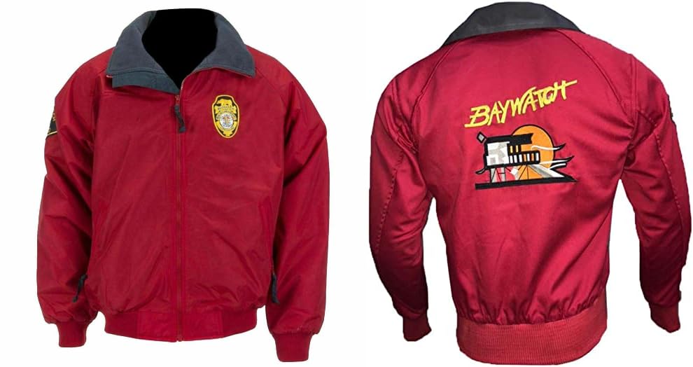 Baywatch Lifeguard Jacket David Hasselhoff The Mentor Red Cotton Bomber Jacket