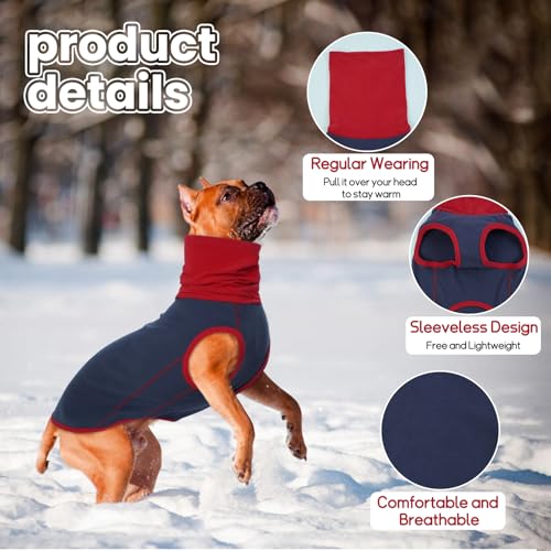 MHaustlie Hundepullover Großer Hund Rollkragenpullover Windhund Hundepullover Rosa Warm Strickpullover Hund Groß Fleece Hunde Pullover Winter Warme Sweatshirt Hunde Wintermantel (Dunkelblau, 2XL)