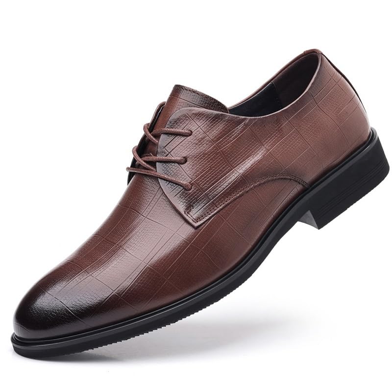 Men's Vintage Dress Shoes Patent Leather Formal Business Suit Shoes Lace Up Business Casual Wedding Derby Shoes for Men(Brown,8)